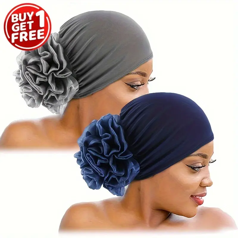 2pcs Set Women'S Large Floral Headscarf Hat, Muslim Turban Hat for Hair Loss