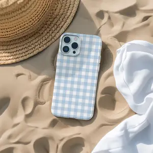 Blue Gingham iPhone Magsafe / Tough Phone Case – Pastel Checkered Cottagecore Slim Shockproof Protective Cover, Fits iPhone 17 16 15 14 13 12