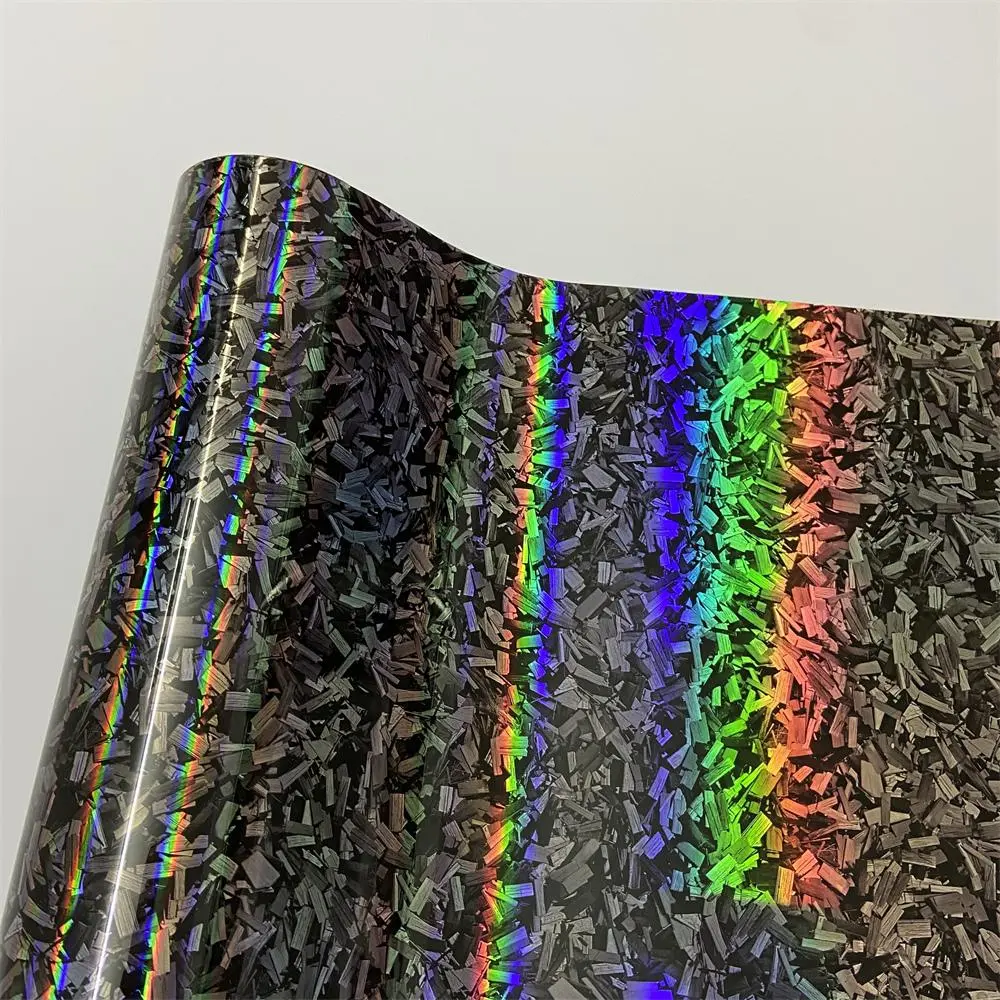 Glossy Laser Forged Carbon Fiber Wrap Vinyl Motorcycle Stickers Rainbow Holographic Forged Carbon Car Body Color Change Film