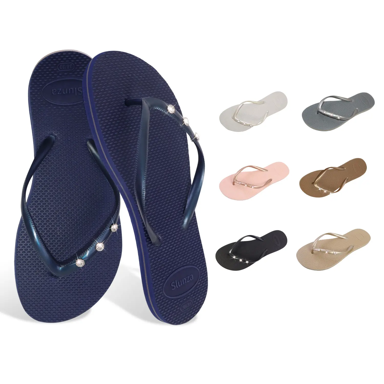 Slunza Gold Crystal Dune Grey Women’s Glitter Flip Flops Lightweight Non Slip Summer Sandals for Indoor Outdoor