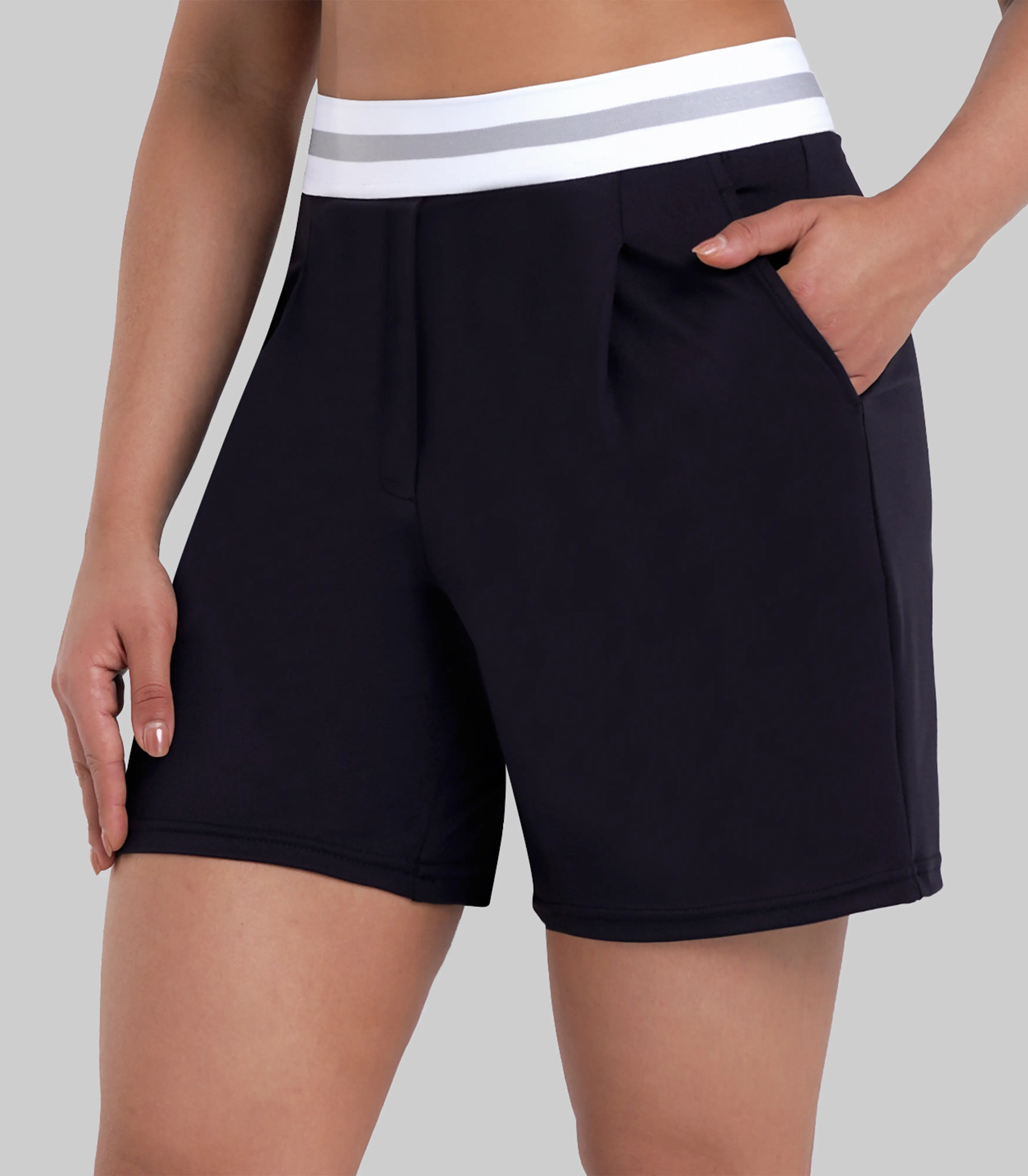Sunzel Women's Pleated Active Shorts, High-Waisted Dressy Polyamide with Pockets, No-Chafing for Yoga, 4" or 6" Inseam (S, M, L), Sporty Chic, Activewear, High Rise