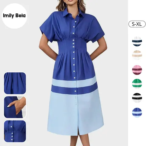Fessceruna Womens Summer Button Down Shirt Dress Casual Color Block V Neck Short Sleeve Corset Maxi Dresses