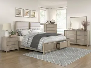 Homelegance 1820N-4PC 4 pc Mckewen light grey finish wood mid century modern style queen bedroom set