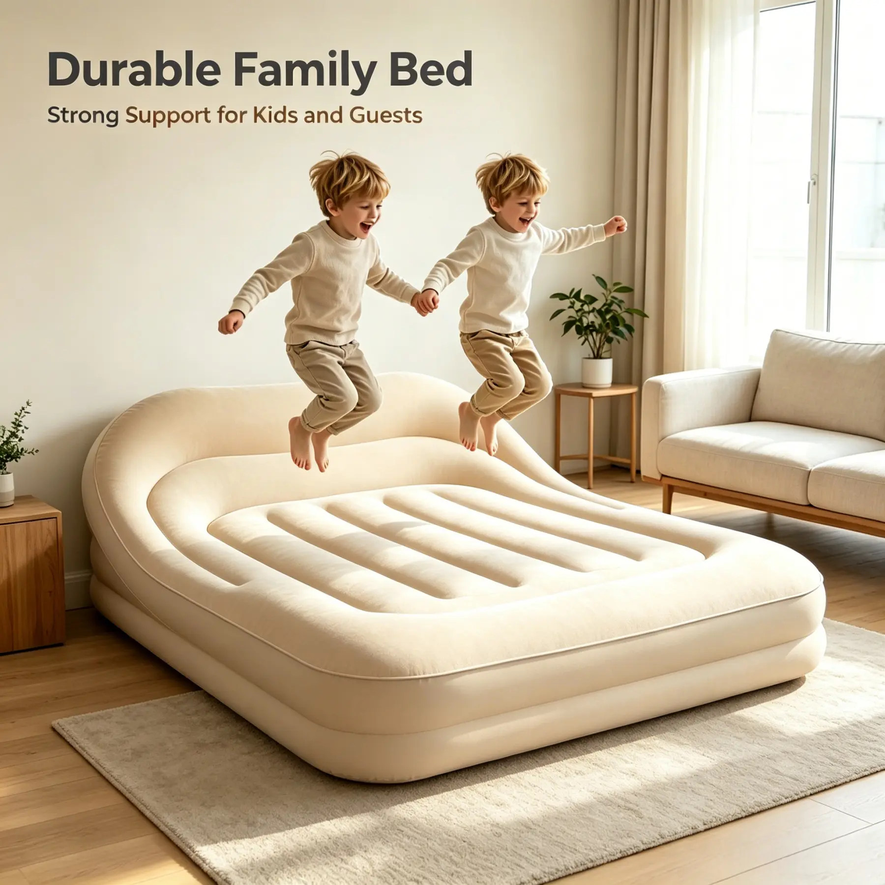 3-in-1 thickened sofa bed-durable heavy-duty rectangular flocking air sofa with built-in backrest, filling pump, storage, waterproof, wear-resistant, very suitable for camping, road trips, guests