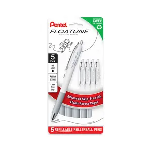 Pentel Floatune Retractable Rollerball Pen, 0.8mm Medium Point, Minimalist, Skip-Free, Smooth Writing, 5-Pack