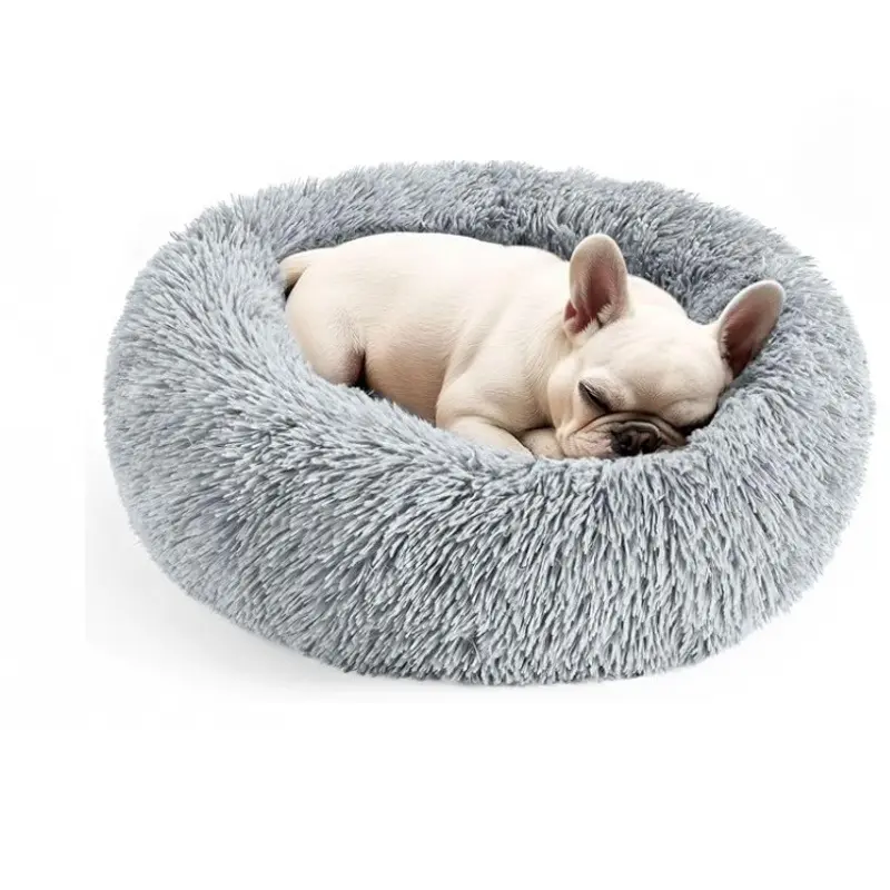 Donut Fluffy Calming Dog Bed Super Comfortable Round Donut Shaped Pet Bed Super Soft Washable Cat And Dog Pad Contemporary Style