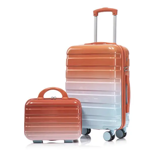 Gradient Color 2-Piece Luggage Set – 20" PC Carry-On Suitcase & 14" Cosmetic Case with 360° Spinner Wheels & Combination Lock, Stylish Travel System