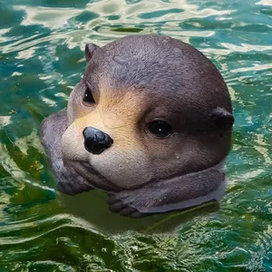 Floating water otter head resin artwork, waterproof pool float, decorative animal sculpture, garden lake decoration, duck repellent device, artistic resin decoration suitable for outdoor use (1 piece)