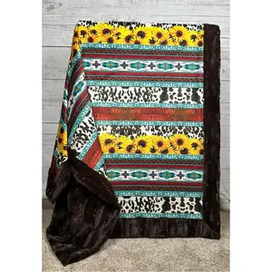 New Mexico Sunflowers on Brown Luxe Large 57x80 Minky Blanket