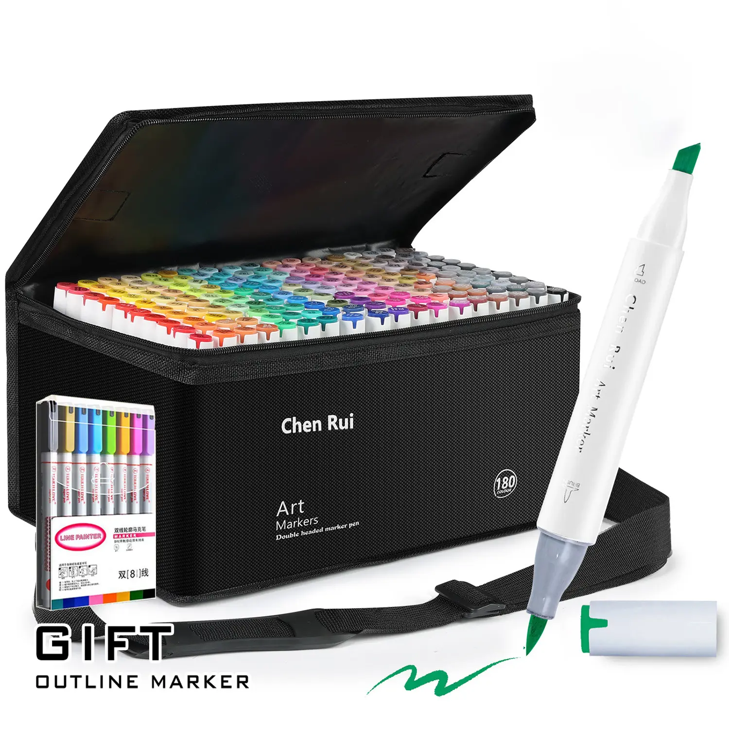 Chen Rui 48-180 Colors Double-Headed Brushes & Chisels Professional Permanent Art Markers With Outline Pens and Bases, Drawing Supplies, Adult Coloring Books, Sketch Illustrations, School Supplies Halloween, Christmas And New Year Gifts, Art Marker Set