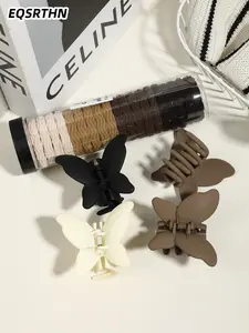 24-piece set of curry jacquard hair ring butterfly hair clip set, autumn and winter simple coffee brown black and white butterfly hair clip jacquard hair ring set, three-dimensional butterfly shape hair clip jacquard hair ring, ladies daily commute