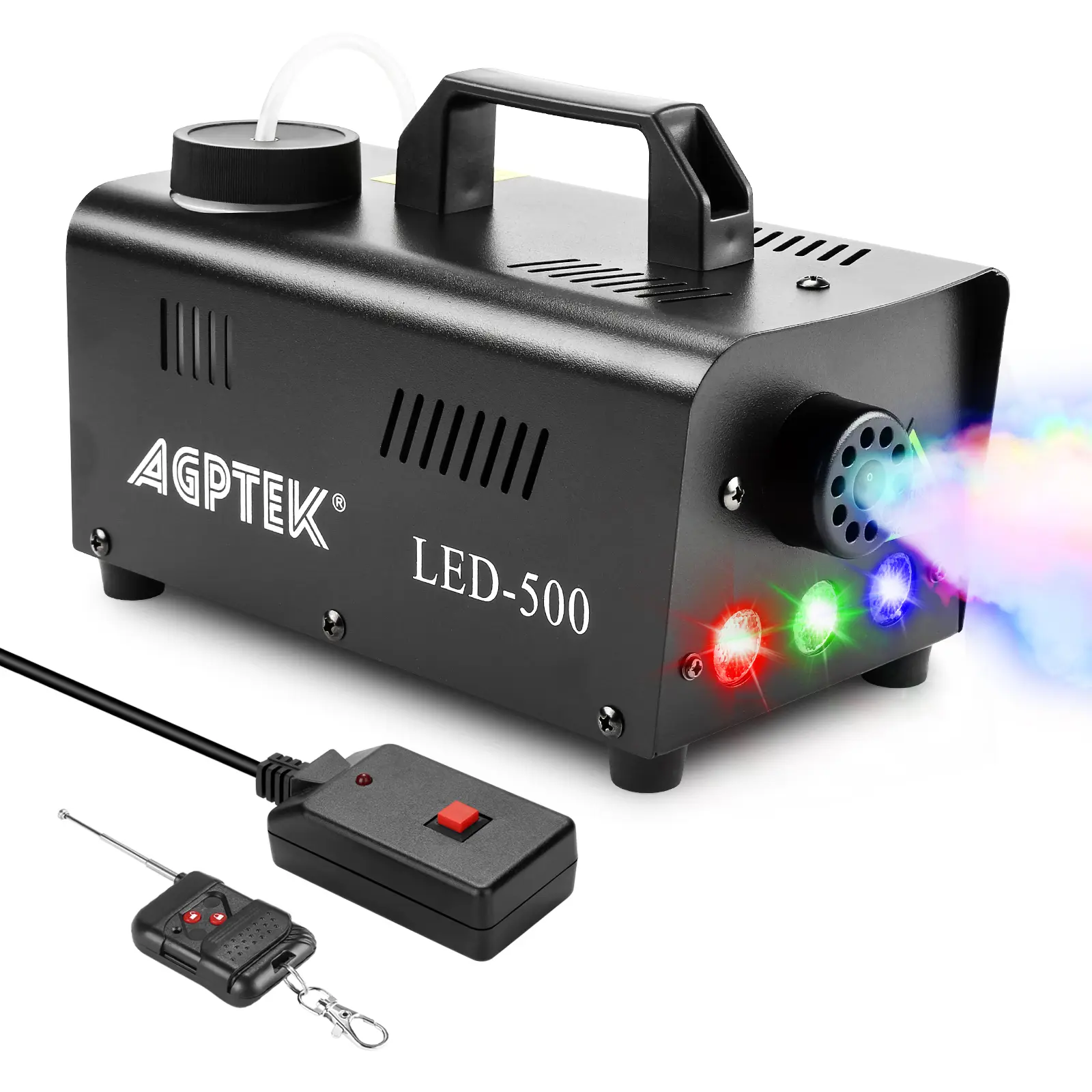 AGPTEK Metal Fog Machine - 500W Power, 1 Wireless Remote Control, LED Light, Portable Durable Professional Lighting for Halloween, Christmas, Parties