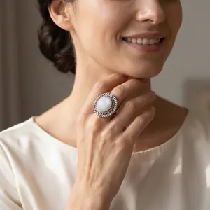 NOVICA Artisan Handmade Rainbow Moonstone Cocktail Ring from India .925 Sterling Silver Clear 'Rainbow Elegance'
