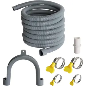 Universal Washing Machine Drain Hose Extension Kit Includes 16FT Corrugated and Flexible Washing Machine Drain Hose Replacement, U-Bend Hose Holder, Extension Adapter and 4 count Clamps (16)