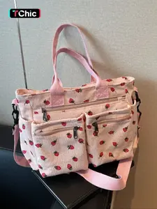 Women's Strawberry Pattern Tote Bag, Strawberry Themed Bag, Patterned Bag, Fashionable Large Capacity Shoulder Bag for Daily Used, Casual Trendy Versatile High-quality Daily Commuting Bag, Commuter Tote Bag, Stylish Tote Bag