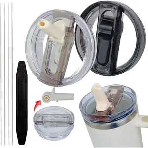 2 Pack 40 oz Tumbler Detachable Flip Straw Lid Replacement Fit for Stanley Quencher ProTour,Leak Proof Lid Compatible with Stanley Cup,No Spill Flip Top Tumbler Cover for Stanley Cup Accessories