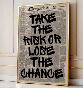 Vintage Take The Risk Or Lose The Chance Newspaper Poster, Motivation Wall Art, Aesthetic Typography Print, Wall Decor l Home Decoration Poster
