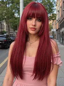 26 Inch Long Wig, Halloween Christmas Festival Wearable Party Cosplay Accessory, Full Bangs Synthetic Hair for All Women