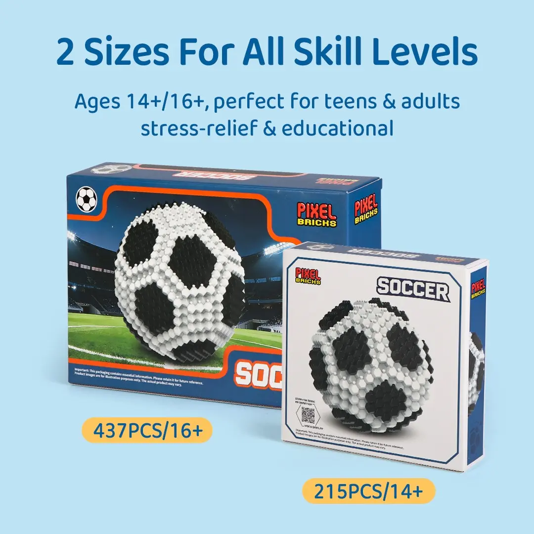 Premium ABS Pixel Micro Building Blocks Soccer Set – DIY 3D Sports Ball Model Kit for Teens & Adults, Small Particle Construction Toy, Creative STEM Hobby Project, Collectible Desk Decor & Unique Gift
