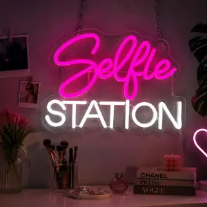 Custom Selfie Station LED Neon Sign - Home Beauty Room Wall Decor, Photo Backdrop for Wedding Parties, Gifting Option
