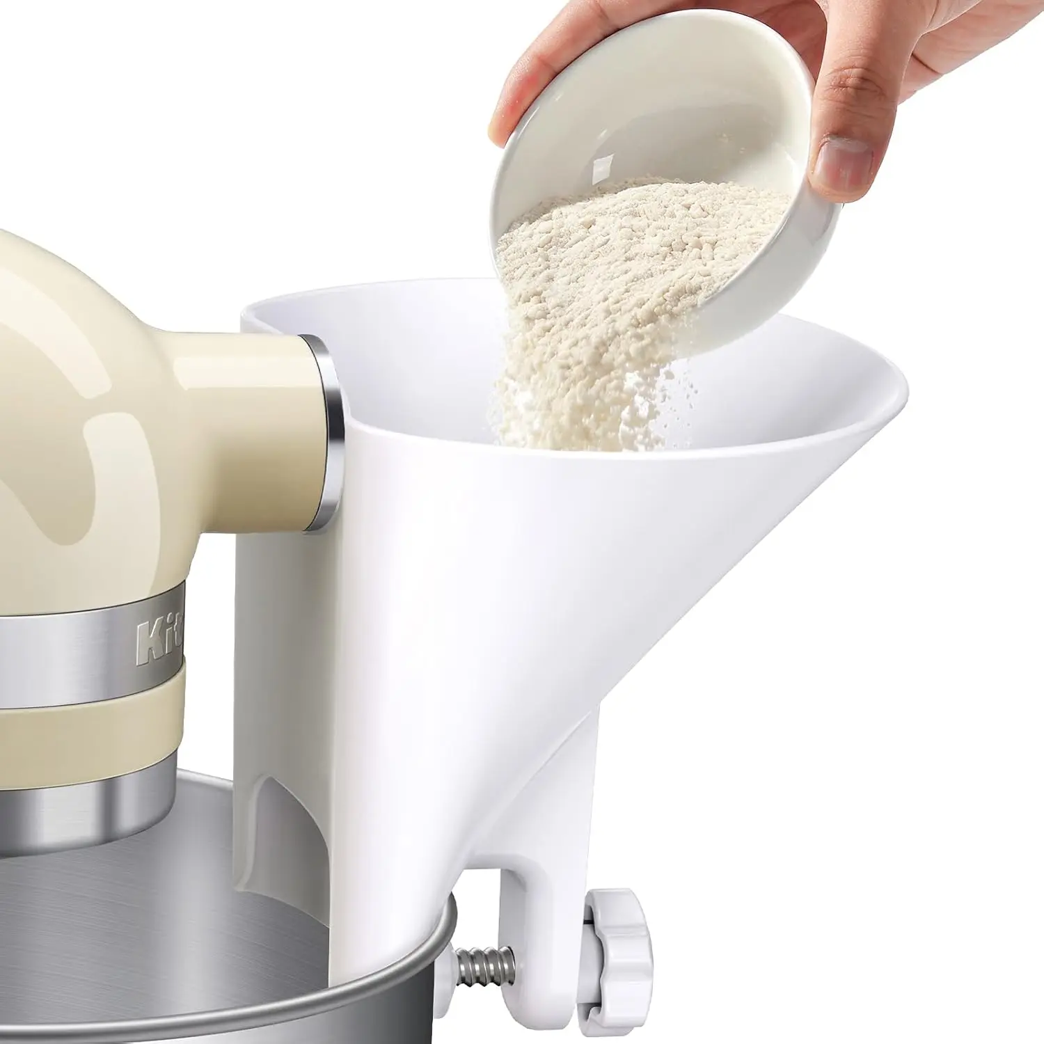 Flour Funnel for Kitchen Aid Mixer,KitchenAid Accessories and Attachments for Multiple Stand Mixers 3.2Qt-7Qt,Wide Mouth Pouring Chute Durable Dishwasher Safe Baking Mothers Day Gift for Women