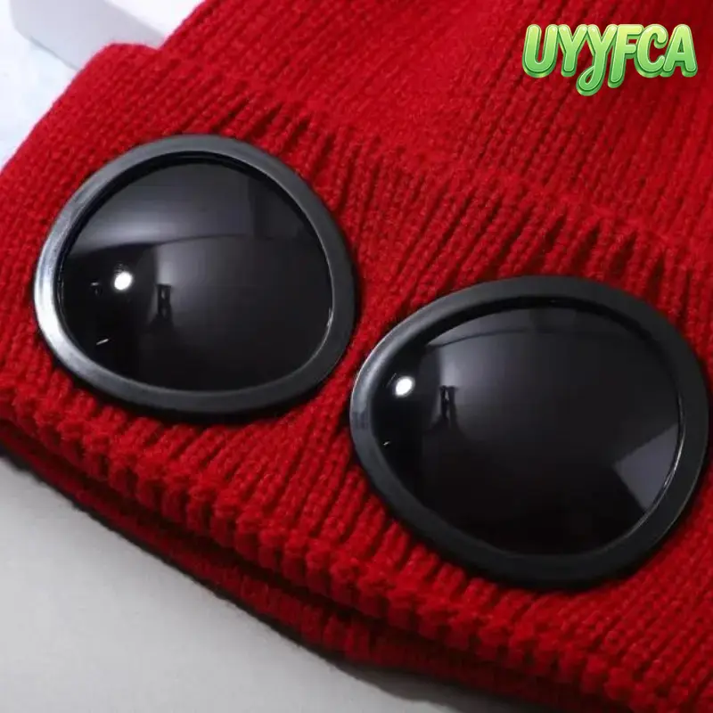 UYYFCA Unisex Aviator Goggle Knit Beanie, Integrated Sunglasses Lenses Design, Soft Warm Knitted Pilot Hat for Men and Women, Cozy Fall Winter Accessory for Daily Wear and Outdoor beach outfits summervibes,summerwins