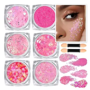 Pink Holographic Face & Body Glitter Gel – Festival Makeup for Hair, Eyes & Cheeks, Long Lasting Shimmer Glitter for Raves, Concerts, Cheer, Party & Easter