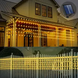 Liveasily Large Solar Curtain Lights Outdoor, 8 Modes Solar String Lights, Outdoor Waterproof Solar Garden Lights for Patio Gazebo Eaves Fence Porch
