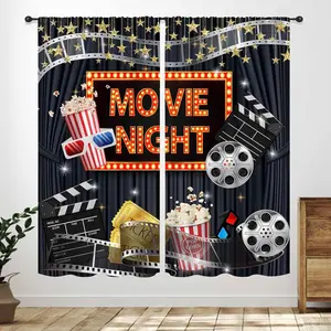 Movie Theater Curtains,Vintage Home Cinema Video Window Treatments for Bedroom Living Room Popcorn Film Reel Motion Picture Family Entertainment Window Drapes 2 Panels,42X63 Inch