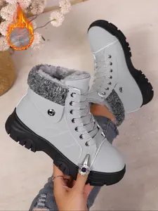 Autumn Winter Bestseller! Metal Decorative High Top Boots, Unique Style, Comfortable for Commuting and Shopping, Above Ankle Height, PU Leather Upper