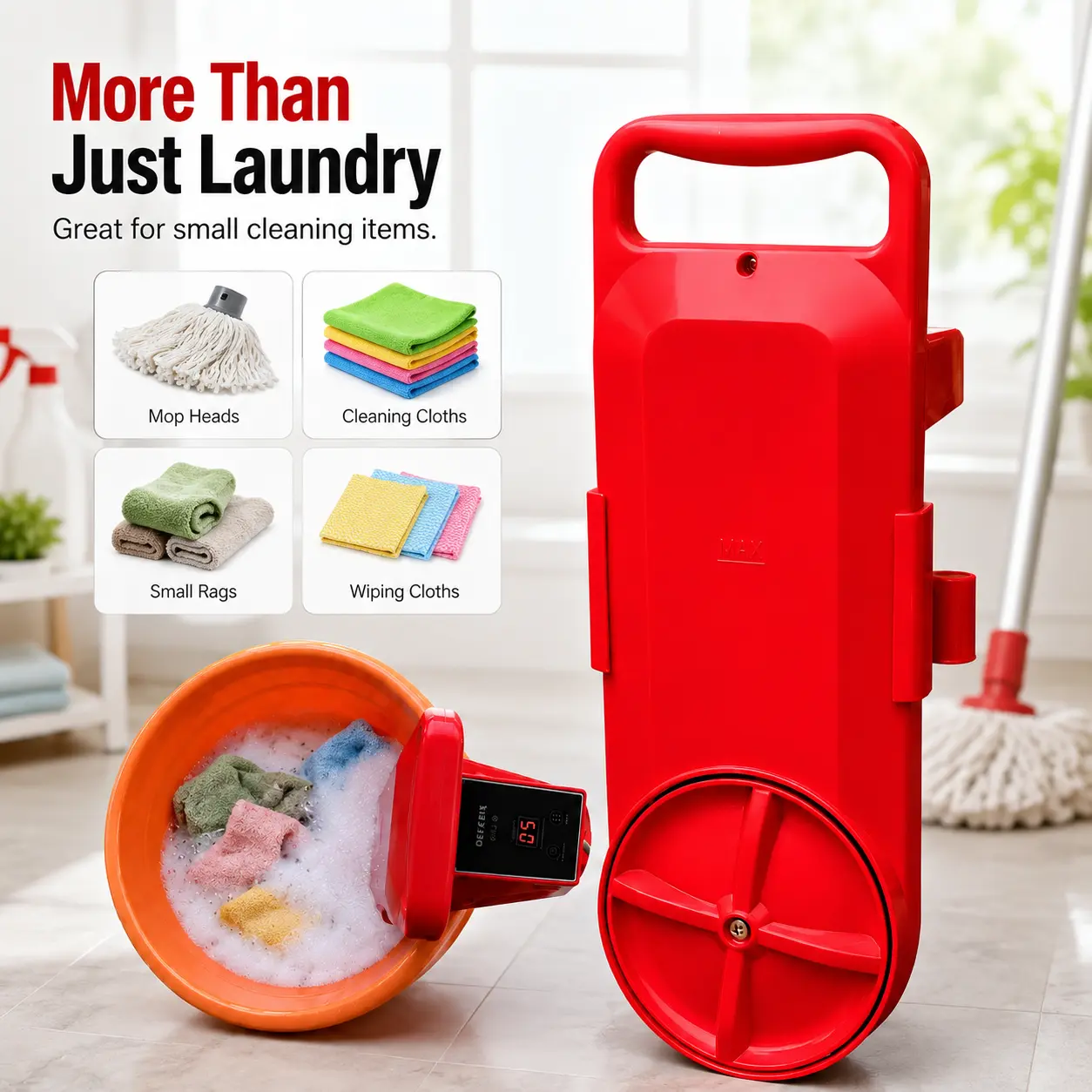 Portable Smart Rotating Mini Washer - 150W Motor Portable Washer, Digital Timer, Dual-Direction Rotates, ABS Plastic Clothes Washing Machines, Compact for Traveling Apartments [Bucket Not Included] Holder, Single Unit