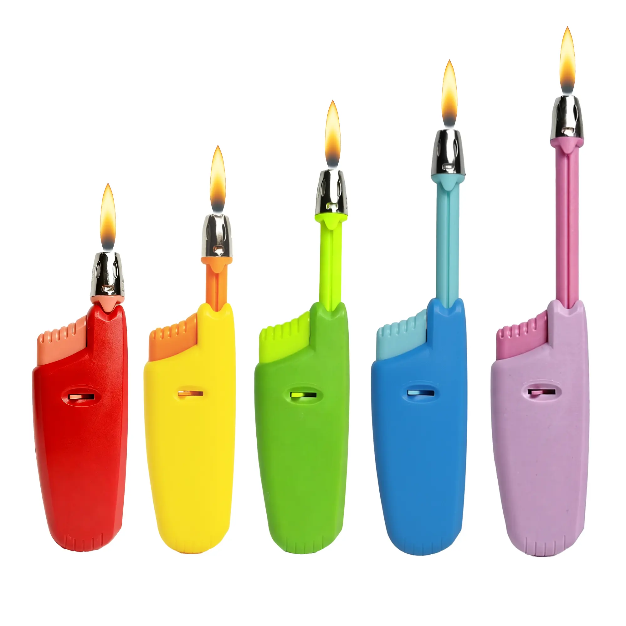 Taughch Ergonomic Long Handle Reusable Butane Gas Igniter Utensil - Piezo Ignition, No Magnets, Outdoor Portable, Kitchen/BBQ Tool, Transparent Plastic, Pack of 5, Utensils, Outdoor Portable Lighter