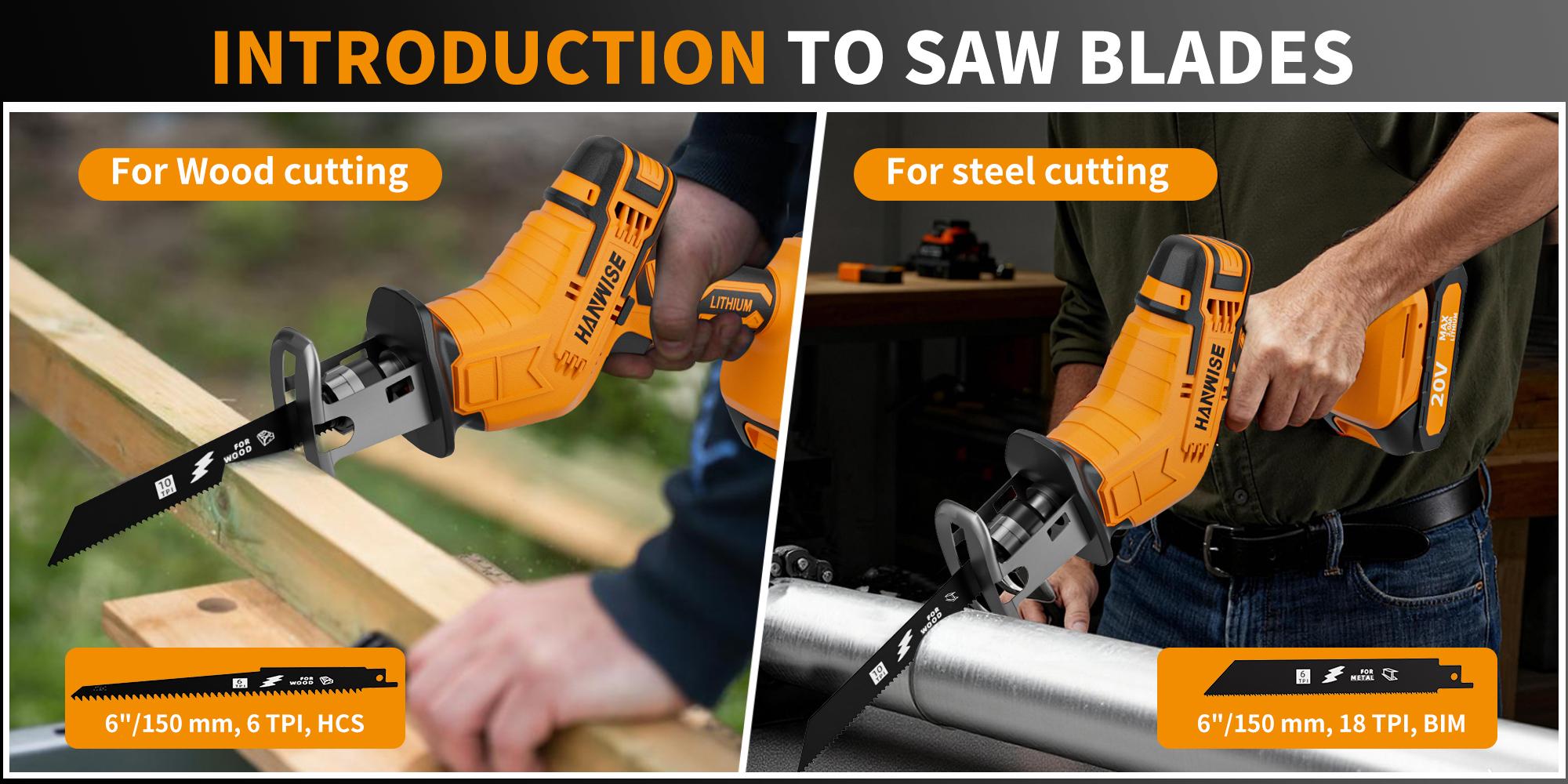 Cordless Reciprocating Saw for Home & Outdoor Use | 2×2.0Ah Batteries, Variable Speed, Red Compact Saw Kit with Blades for Wood/Metal/PVC Cutting - Ideal for DIYers & Gardeners in All Seasons, HANWISE Brand