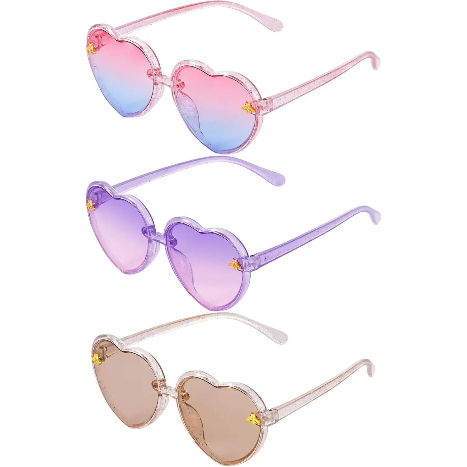 h-35  3 Pieces Kids Heart Shaped Sunglasses Stylish Cute Bee Sunglasses for Toddler Girls Age 3-10 Outdoor Beach Eyewear