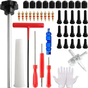 45PCS Tire Valve Stem Repair Kit, Valve Core Removal Tool with 4 Way Remover & TR412 TR413 TR414 Rubber Valve Stems for Car Maintenance
