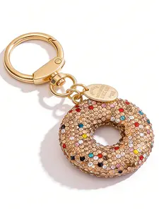 New Champagne Color Donut Keychain with Rhinestones, Handmade Minimalist Stylish Keychain, Perfect Graduation Gift, Bag Charm, Car Key Fob, Phone Chain, Bling Bling Keychains, Keyring