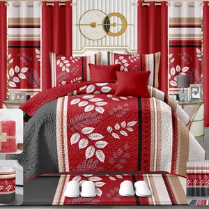 Luxury 24-Pc Bed Sheet Set in Red Floral Design - Includes Bedspread, Pillowcases, Curtains & More