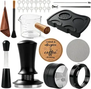 ANOTION Espresso Accessories Kit, 51mm / 53mm Coffee Tamper with Spring Loaded Calibrated for Espresso Machine, WDT Tool Set Distributor Tamping Station Dosing Funnel Cup Barista Latte Art Kit, 28PCS