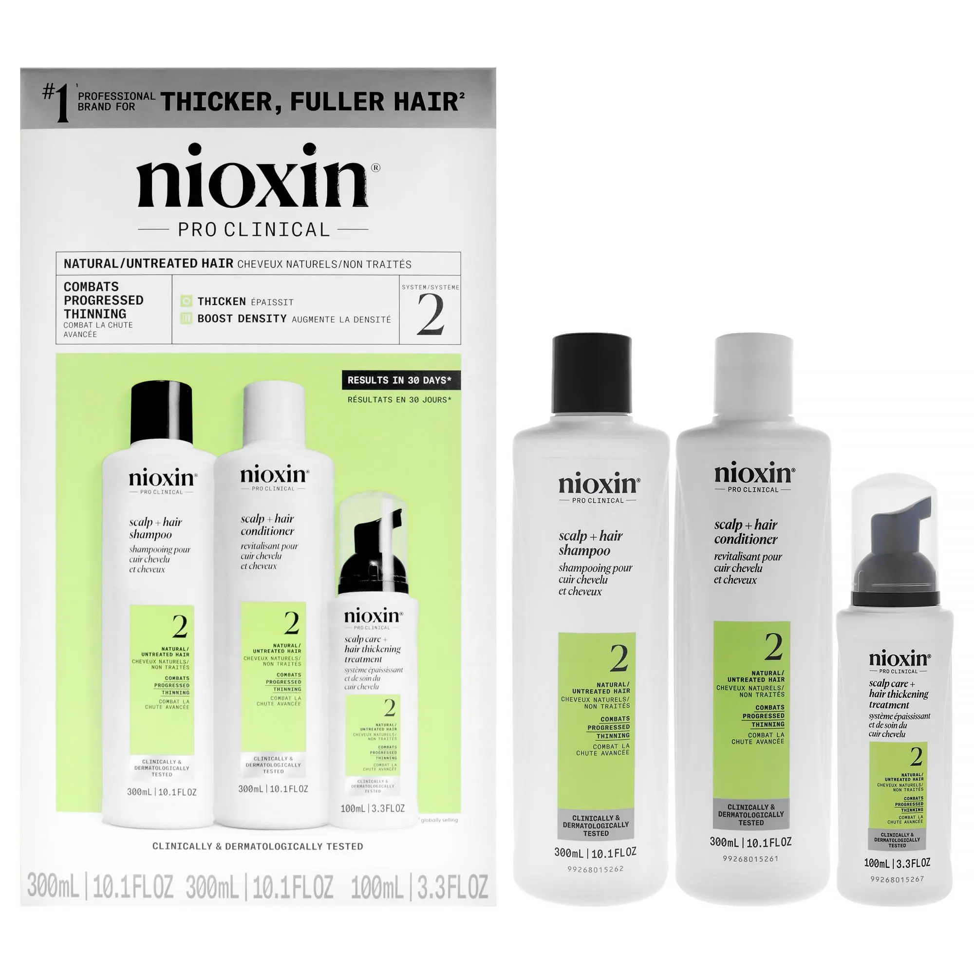 System 2 Kit by Nioxin for Unisex - 3 Pc 10.1oz Cleanser Shampoo, 10.1 oz Scalp Therapy Conditioner, 3.38oz Scalp and Hair Treatment