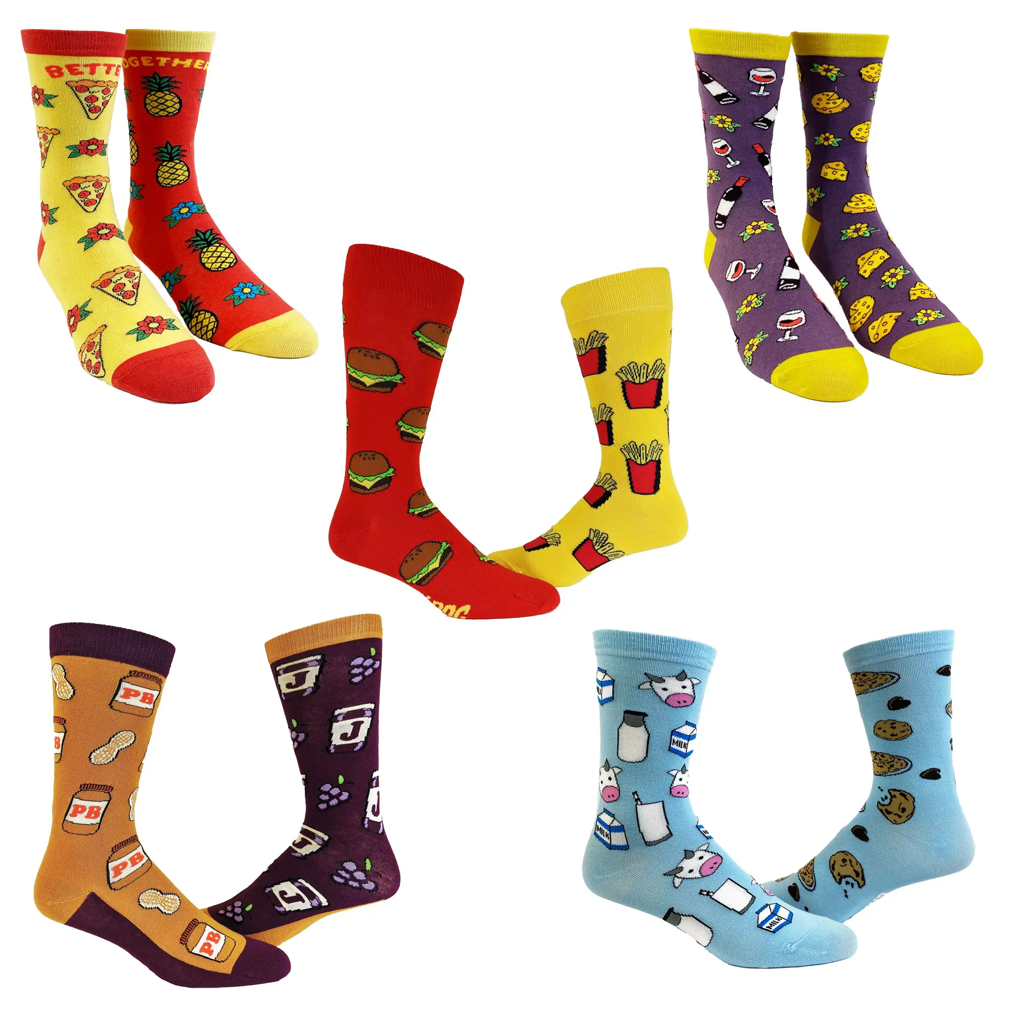 Womens Cute Mismatched Socks with Funny Food Graphics Funny Graphic Socks Comfortable Fitted Spandex Cotton