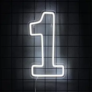Number 1 Neon Sign Birthday Led Lit Sign White Number One Light Up USB Powered Big Number Sign Light Up Neon Signs for Birthday Night Light Party Anniversary Wedding Christmas Home Bar Decor Led Neon Lights