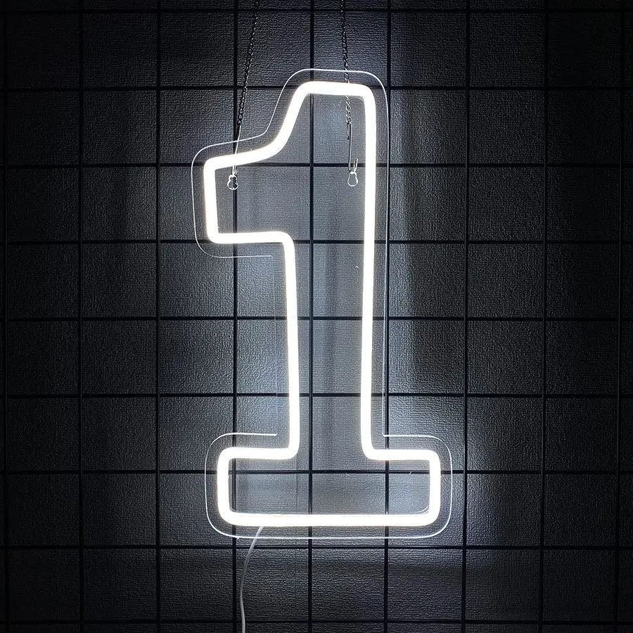 Number 1 Neon Sign Birthday Led Lit Sign White Number One Light Up USB Powered Big Number Sign Light Up Neon Signs for Birthday Night Light Party Anniversary Wedding Christmas Home Bar Decor Led Neon Lights