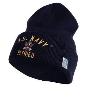 US Navy Retired Military Embroidered 12 inch Cuffed Knit YP Long Beanie