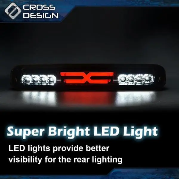 CROSSDESIGN Smoked 3D Polycarbonate LED Tail Brake & Cargo Lamps, Brighter Custom Lens D.O.T. Approved Car Lighting for 99-07 Chevy Silverado/99-06 GMC Sierra 1500 2500 3500 & HD Models Truck Pickup Tailgate Lights (Show Use), Truck Accessories
