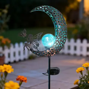 Moon Solar Light Outdoor Garden Decoration, Moon Fairy Garden Statue Valentine's Day Decor,Metal Waterproof Light Stake for Patio, Path, Yard and Lawn Ornament, Housewarming Gift for Mom,Blue