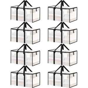 8 Pack  Heavy Duty Moving Bags, Clear Storage Bins with , Reinforced Handles & Heavy-Duty Zippers Moving Boxes Storage Bags Totes for Clothes Packing, Dorms, College Supplies, Clear