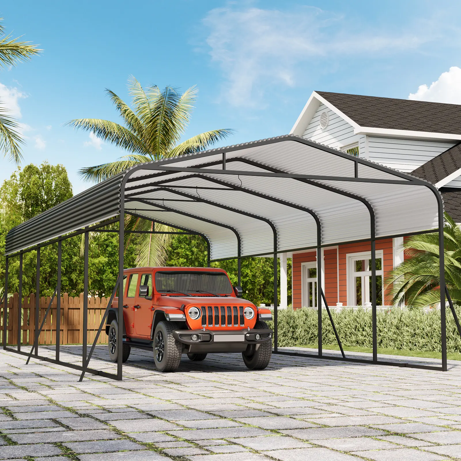 13x26 FT Heavy Duty Outdoor Carport Canopy - Galvanized Steel Roof, Reinforced Base, Sturdy Frame, Weather Resistant, Waterproof Seal, Easy Installation, Multifunctional Shelter for Vehicles, Outdoor Furniture Shade Solution, Multifunctional Design