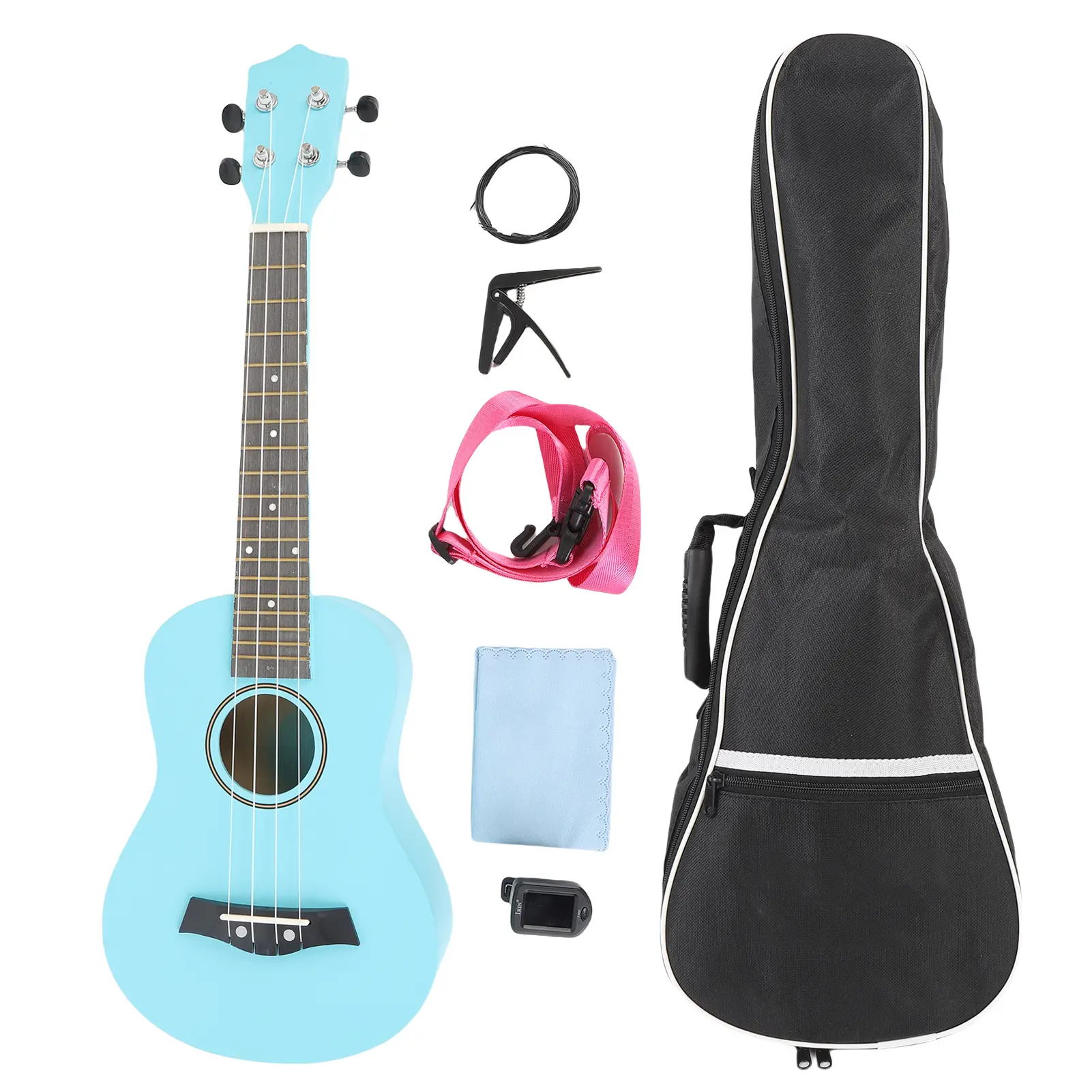 61cm Hand Polished Basswood 4-String Ukulele Starter Kit for Beginners - Musical Instruments Accessories Set with Digital Tuner, Tone-Changing Clamp, Strap, Nylon Strings, Picks, Cleaning Cloth (Ideal for Friends, Holiday Gifting), 4 Strings