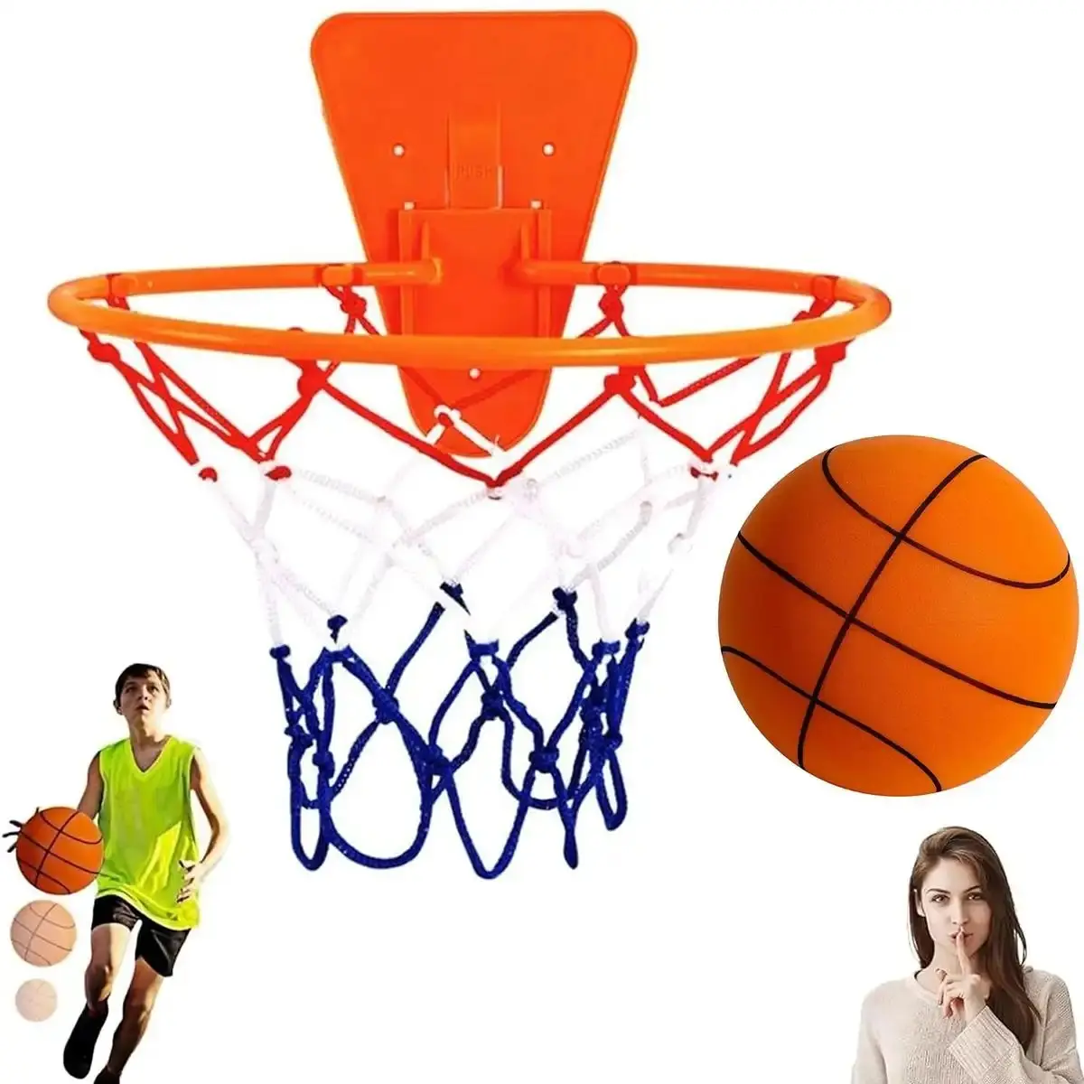 Silent Basketball and Hoop Set, Silent Basketball, 2026 Upgrade Quiet Foam Indoor Training Ball, No Noise with Wall Mount Hoop Silent Ball Professional Indoor Basketballs Frame
