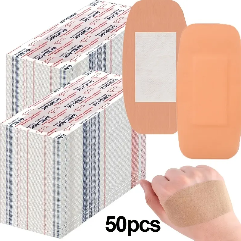 50pcs Extra Large Adhesive Bandages Fabric - 10x5cm Big Wound Dressing, Waterproof Sterile Breathable First Aid Strips for Knee Elbow Latex-Free